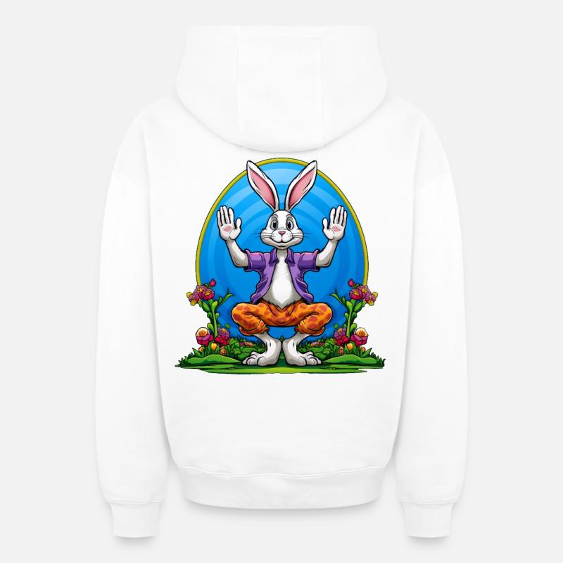 Lapins de Pâques de yoga - Sweat à capuche unisexe zippé oversize épais SPREAD - blanc