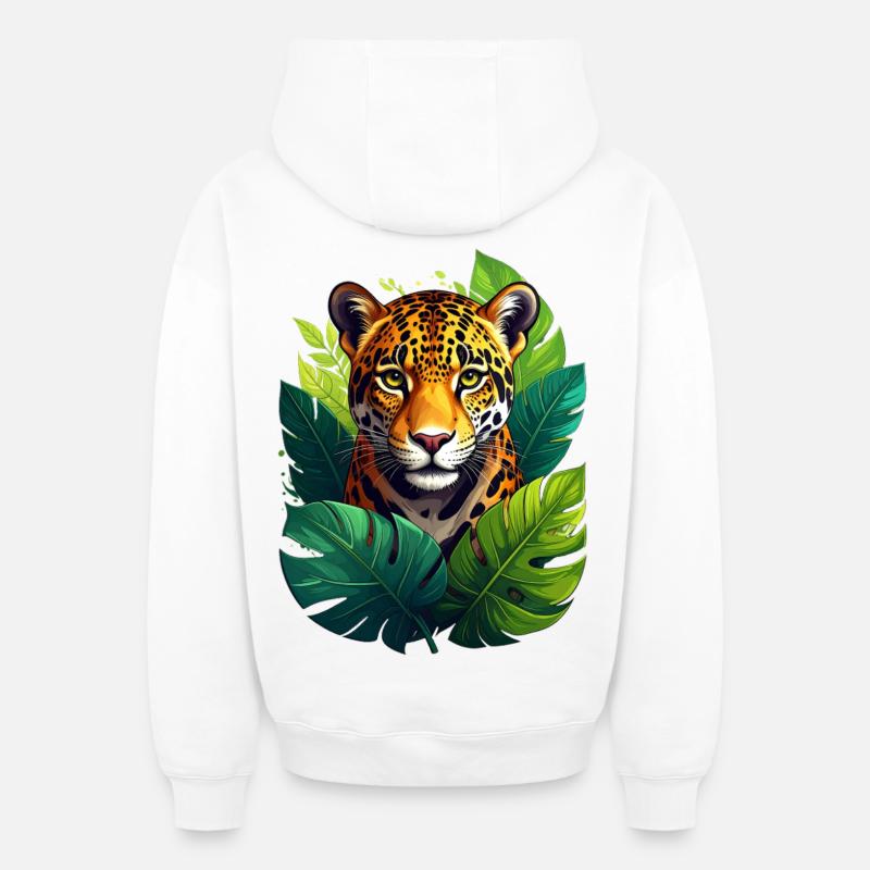 Un jaguar dans la jungle - Sweat à capuche unisexe zippé oversize épais SPREAD - blanc