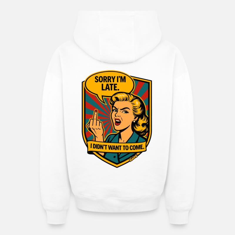 Désolé, retardé – Provocation rétro - Sweat à capuche unisexe zippé oversize épais SPREAD - blanc