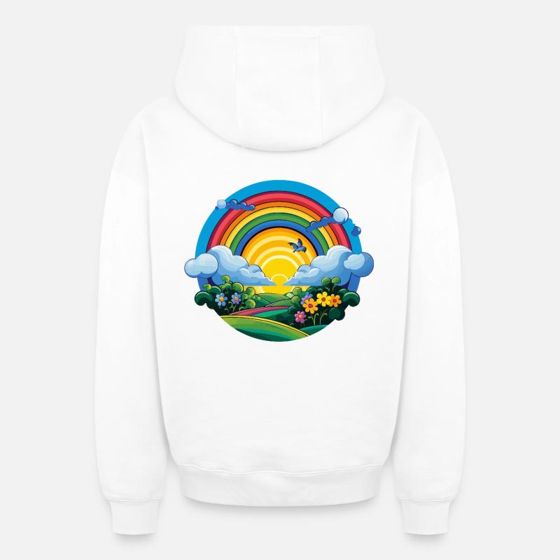 Printemps Arc-en-ciel Lever du Soleil - Sweat à capuche unisexe zippé oversize épais SPREAD - blanc