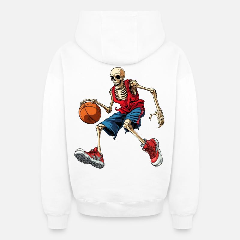 Basketball Skeleton - Sweat à capuche unisexe zippé oversize épais SPREAD - blanc