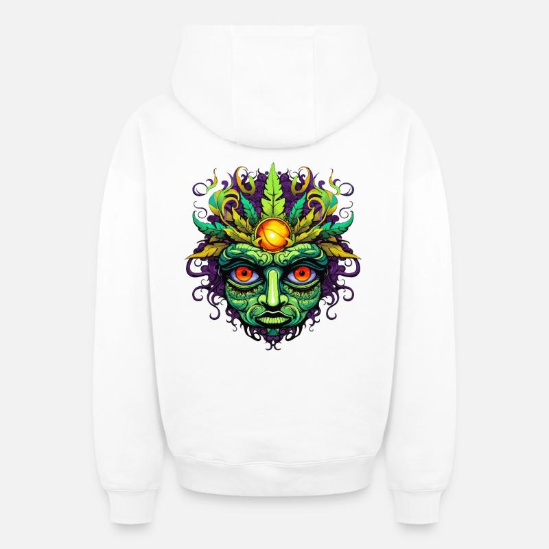 Psychedelisches Maskengesicht mit Sonnenkrone - Oversized Heavyweight Unisex Zip Hoodie - Weiß