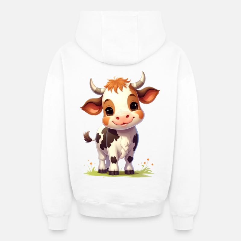 vache mignonne - Sweat à capuche unisexe zippé oversize épais SPREAD - blanc
