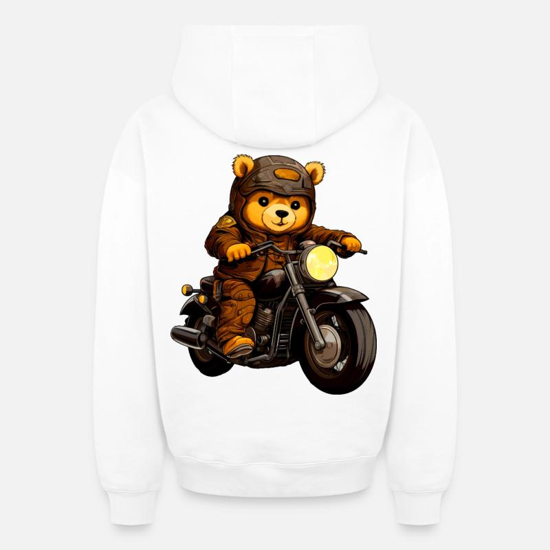 Bear Motorcyclist - Sweat à capuche unisexe zippé oversize épais SPREAD - blanc