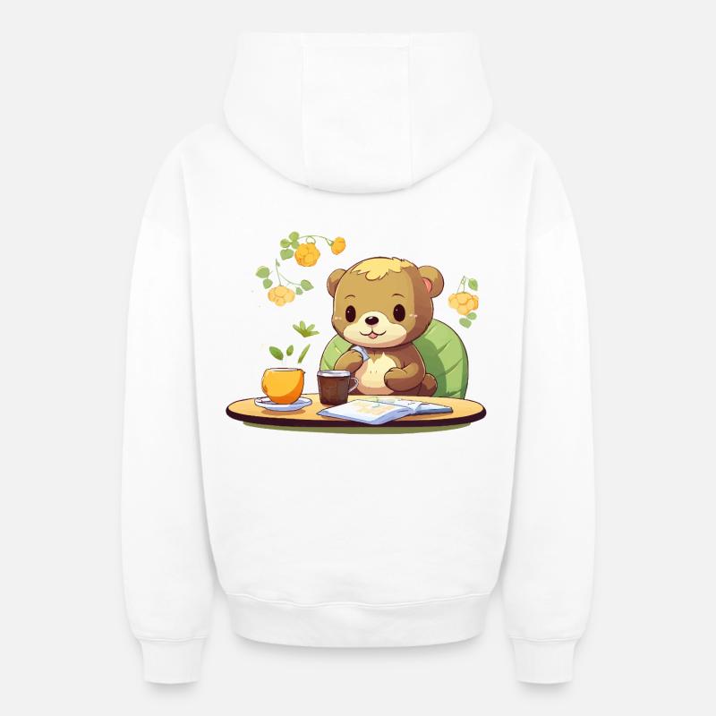 Ours câlin sur café - Sweat à capuche unisexe zippé oversize épais SPREAD - blanc