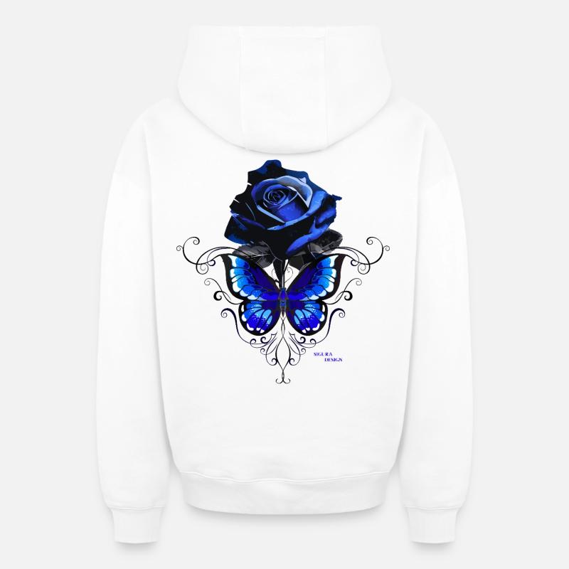 Papillon rose de Sigura - Sweat à capuche unisexe zippé oversize épais SPREAD - blanc