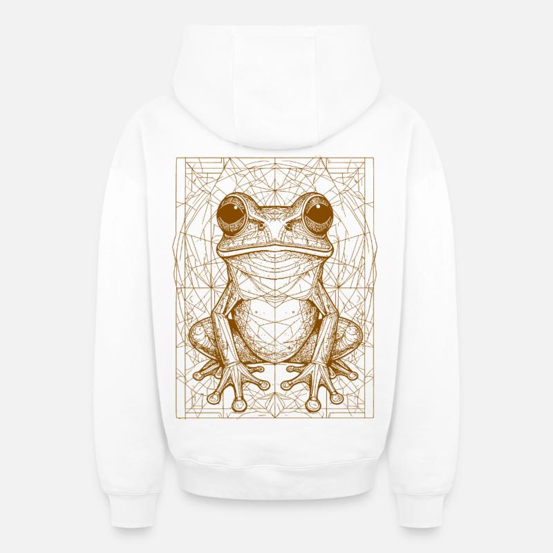 Mandala géométrique de grenouille - Sweat à capuche unisexe zippé oversize épais SPREAD - blanc