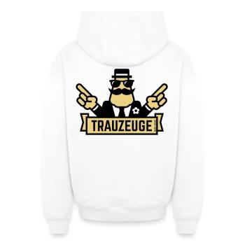 Trauzeuge Handzeichen (Polterabend / JGA / 2C) - Oversized Heavyweight Unisex Zip Hoodie - Weiß - Hinten - AI Model Male 178 light (178cm)