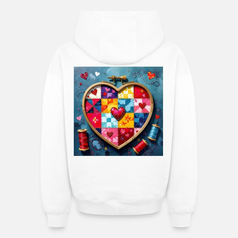 Patchwork Herz Quiltkunst - Oversized Heavyweight Unisex Zip Hoodie - Weiß