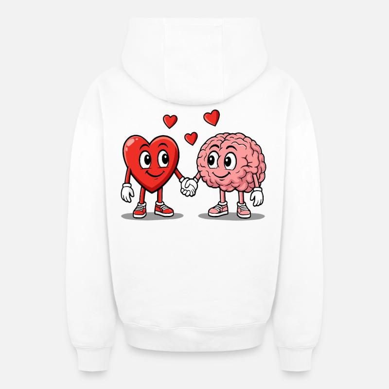 Cœur et Cerveau connectés - Sweat à capuche unisexe zippé oversize épais SPREAD - blanc