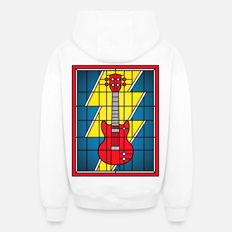 Guitare électrique en vitrail - Sweat à capuche unisexe zippé oversize épais SPREAD - blanc