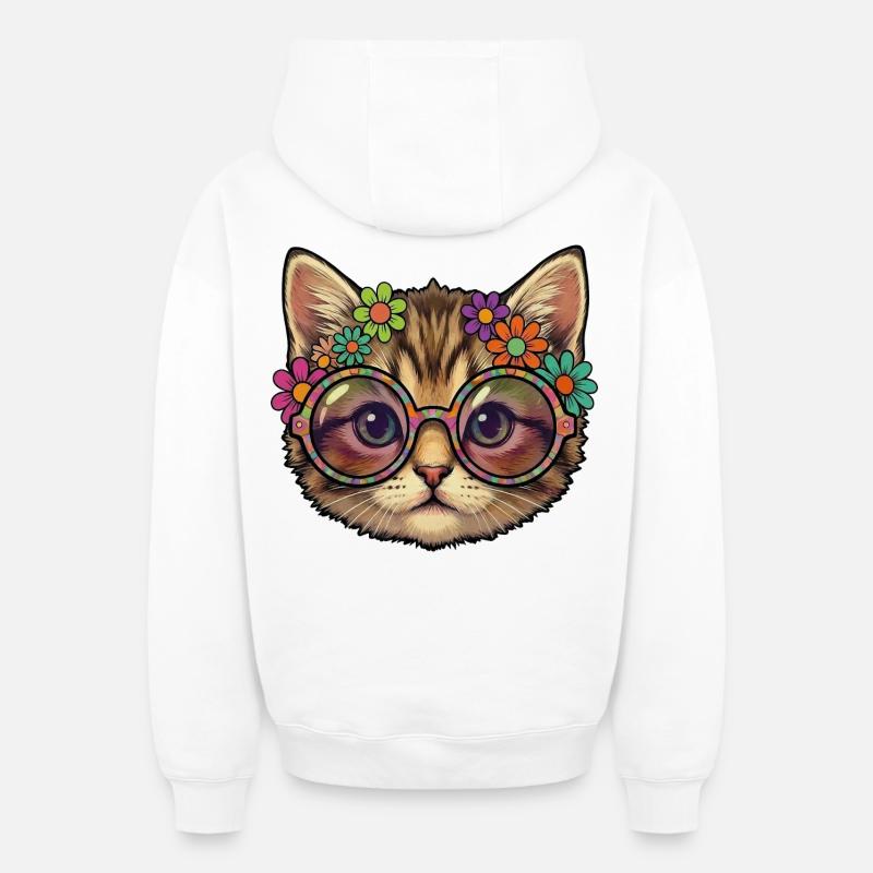 Chaton hippie - Sweat à capuche unisexe zippé oversize épais SPREAD - blanc