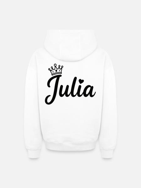 Juliet Name Crown Heart Calligraphy Personalized - Oversized Heavyweight Unisex Zip Hoodie - white