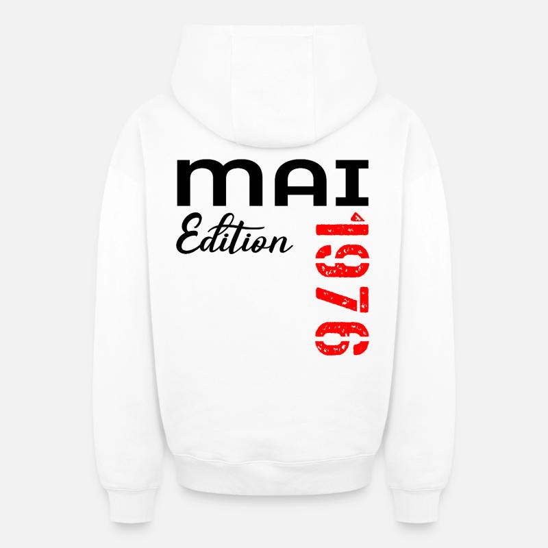 51e anniversaire mai 1976 - Sweat à capuche unisexe zippé oversize épais SPREAD - blanc