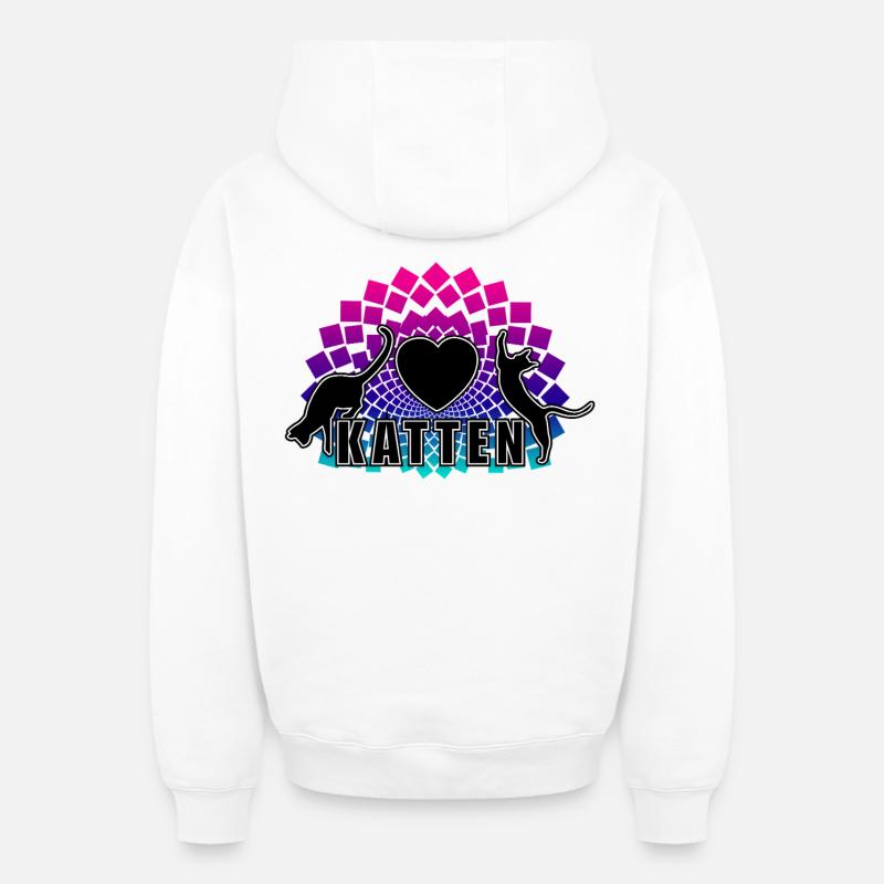 Mandala arc-en-ciel Cœur de Chat - Sweat à capuche unisexe zippé oversize épais SPREAD - blanc