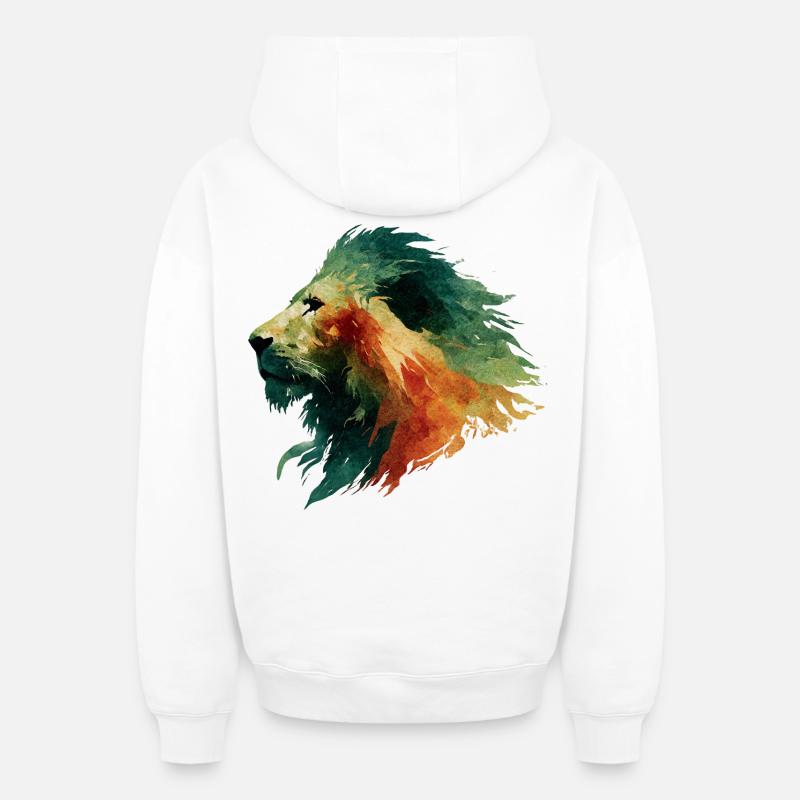 Aquarelle Tête de Lion - Sweat à capuche unisexe zippé oversize épais SPREAD - blanc