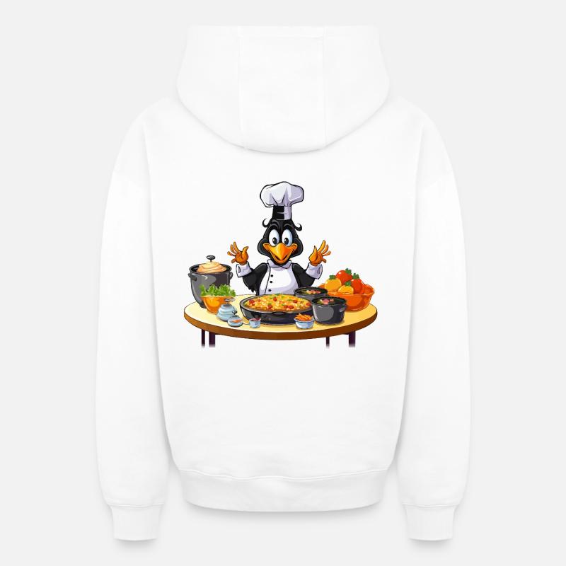 Kitchen Duck Chef Design - Sweat à capuche unisexe zippé oversize épais SPREAD - blanc