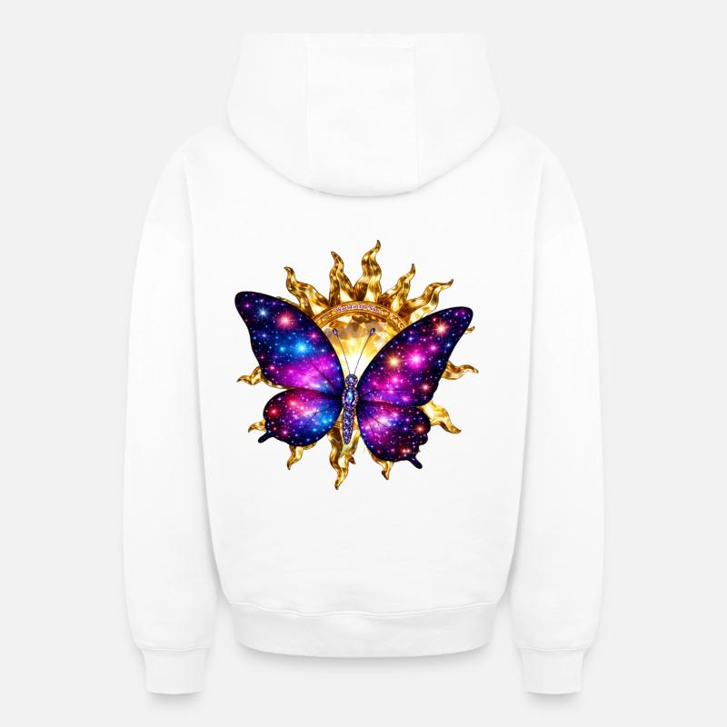 Monde du Soleil – Lumière Cosmique Éternelle - Sweat à capuche unisexe zippé oversize épais SPREAD - blanc