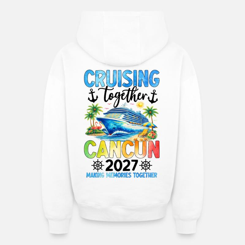 Croisière ensemble Cancún 2027 - Sweat à capuche unisexe zippé oversize épais SPREAD - blanc