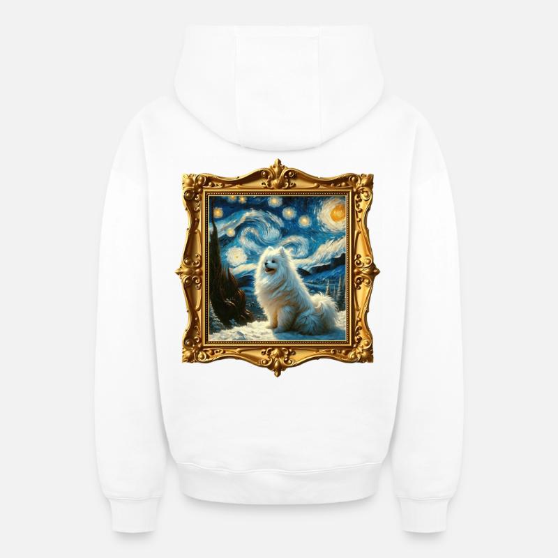 Nuit étoilée de Spitz Pomeranian - Sweat à capuche unisexe zippé oversize épais SPREAD - blanc