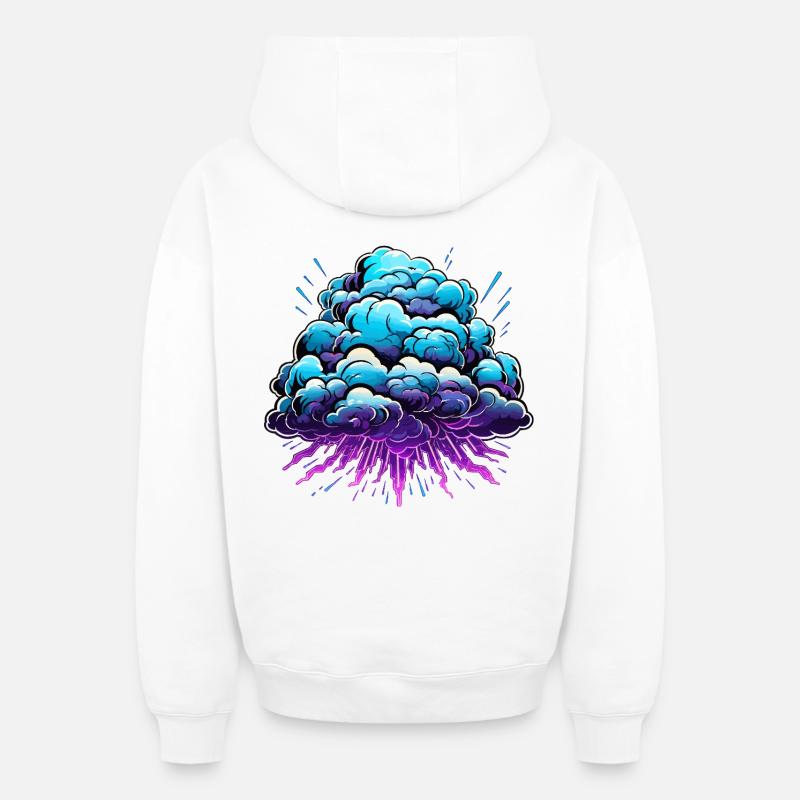 Blue Cloud Pop Explosion de néon - Sweat à capuche unisexe zippé oversize épais SPREAD - blanc
