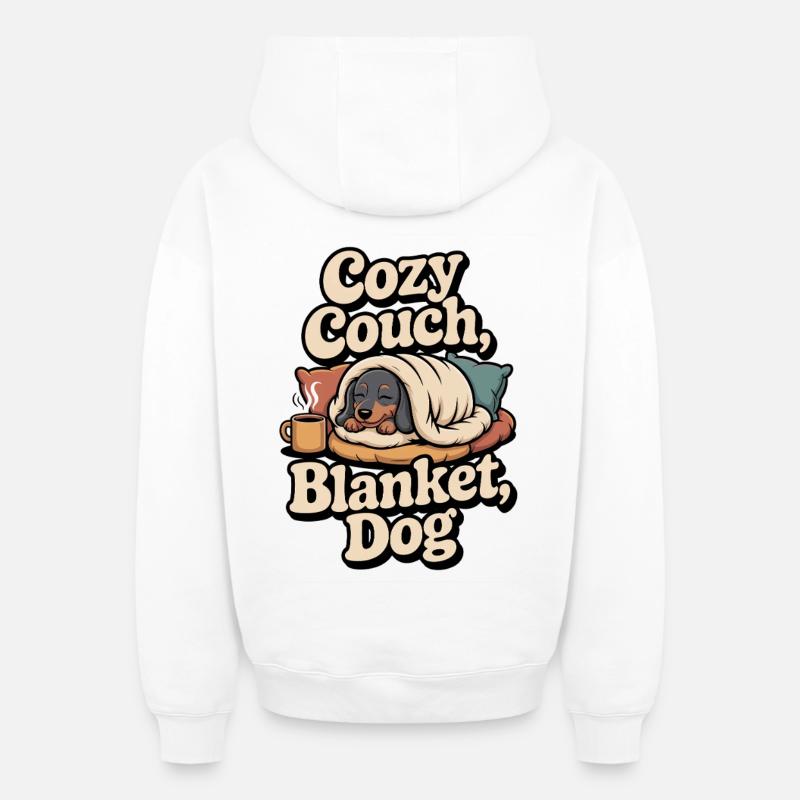Teckel câlin - Sweat à capuche unisexe zippé oversize épais SPREAD - blanc