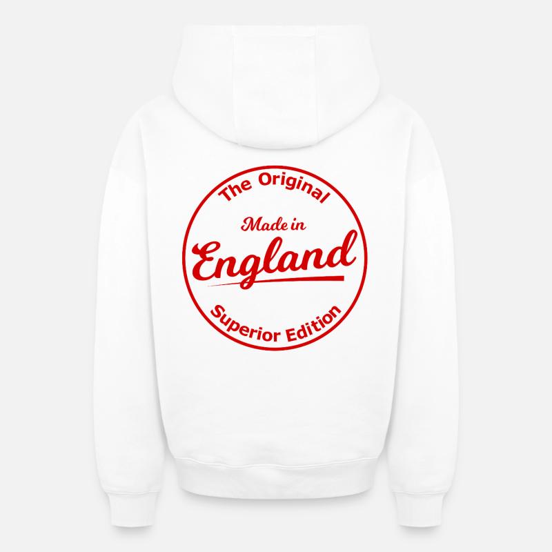 Rouge Original Stamp England - Sweat à capuche unisexe zippé oversize épais SPREAD - blanc