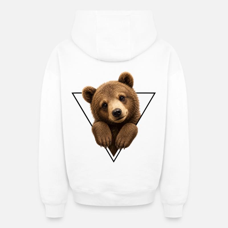 Ourson en triangle - Sweat à capuche unisexe zippé oversize épais SPREAD - blanc