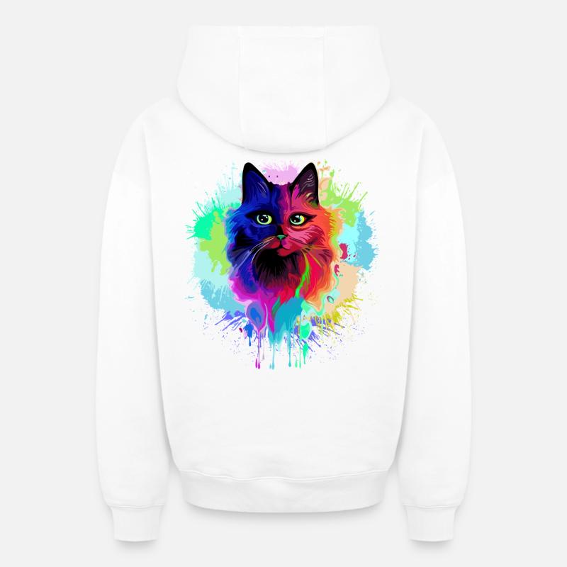 Éclaboussures psychédéliques psychédéliques de chat - Sweat à capuche unisexe zippé oversize épais SPREAD - blanc