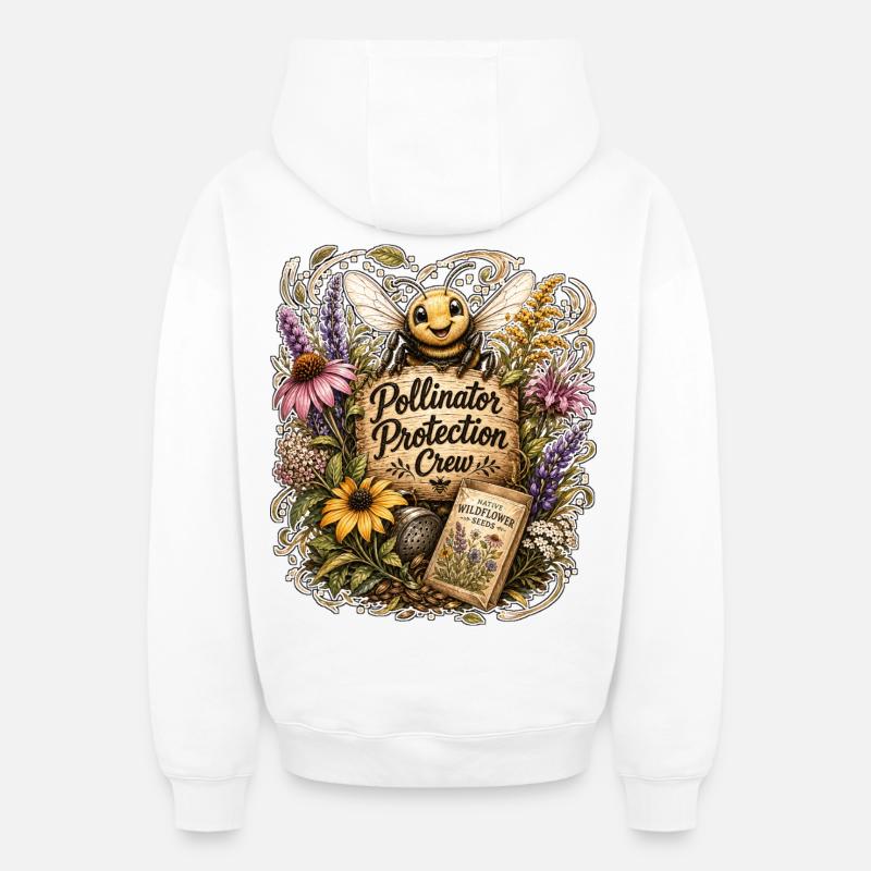 Équipe de protection des pollinisateurs - Sweat à capuche unisexe zippé oversize épais SPREAD - blanc