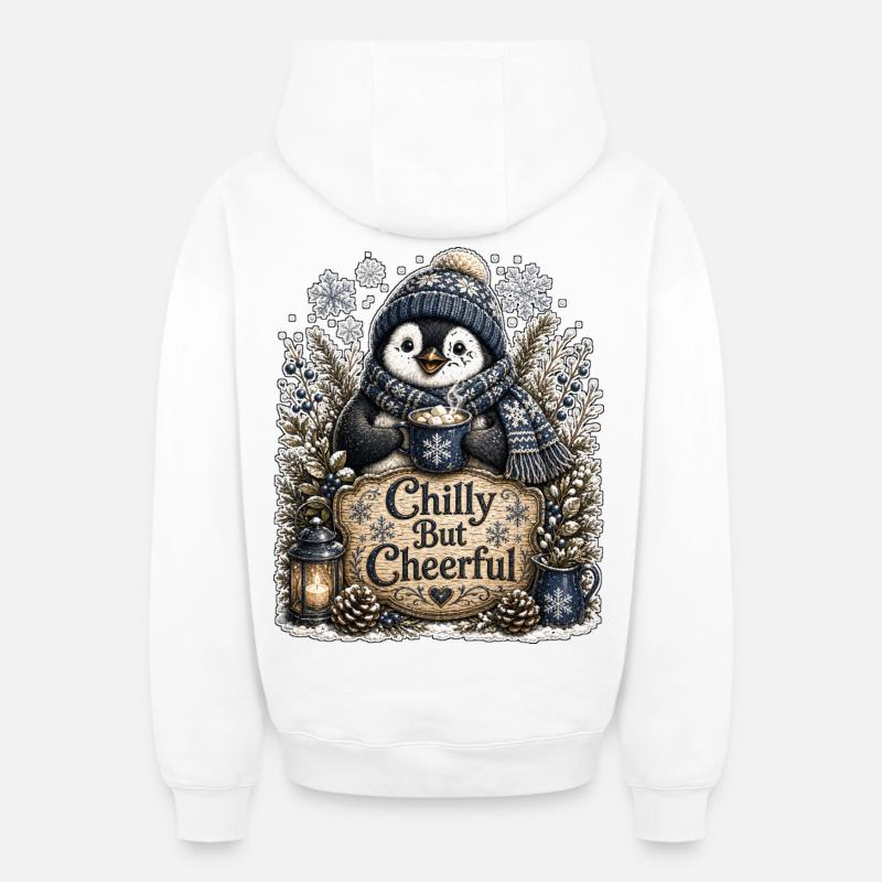 Froid mais Joyeux - Sweat à capuche unisexe zippé oversize épais SPREAD - blanc