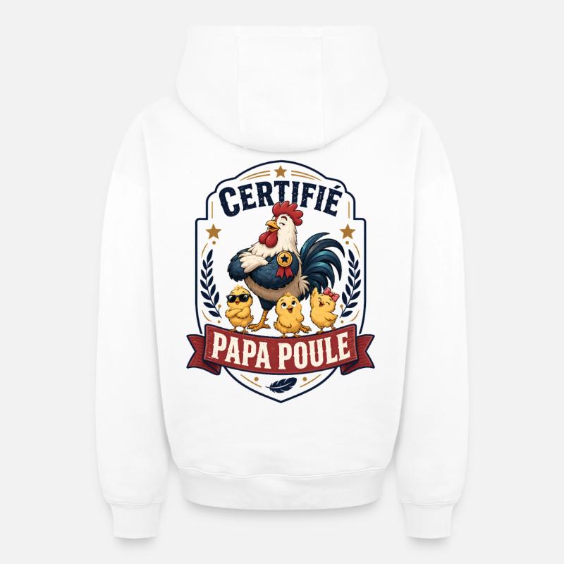 Certifié Papa Poule - Sweat à capuche unisexe zippé oversize épais SPREAD - blanc