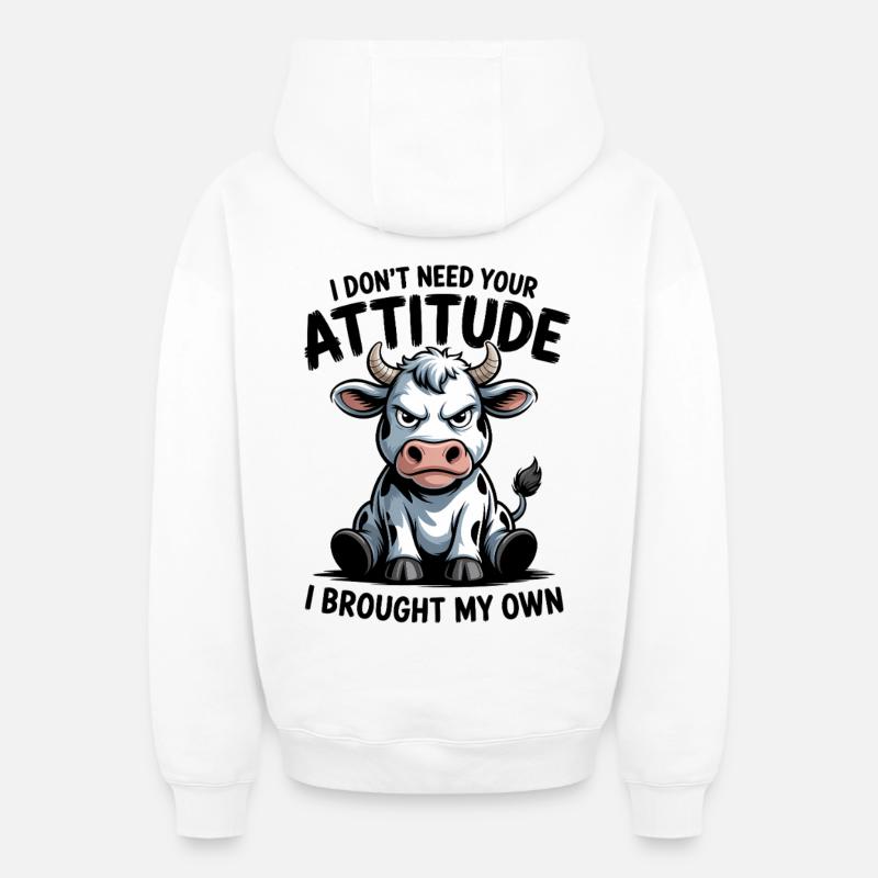 Attitude de vache : expression - Sweat à capuche unisexe zippé oversize épais SPREAD - blanc