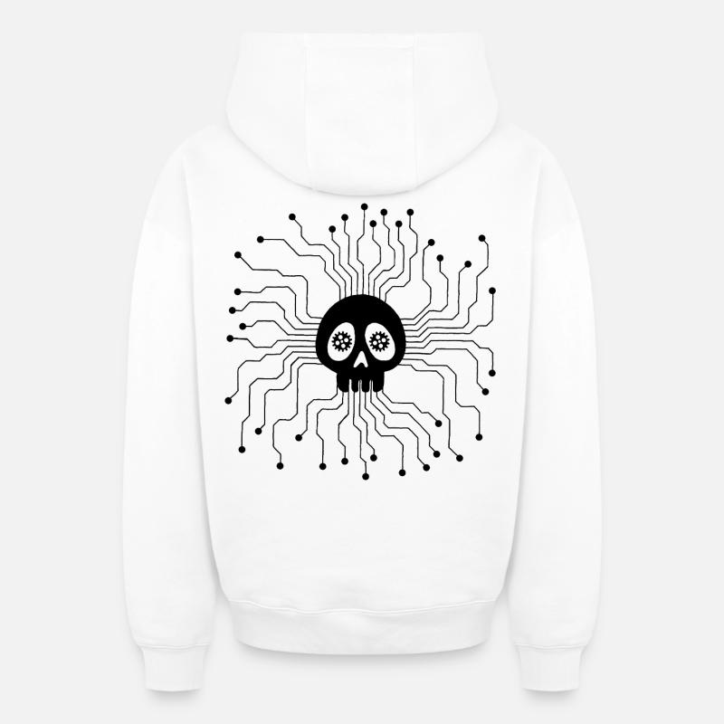Microprocessor Skull (Black) - Oversized Heavyweight Unisex Zip Hoodie - white