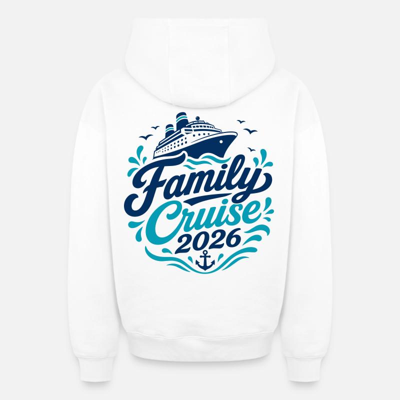 Motif croisière familiale 2026 - Sweat à capuche unisexe zippé oversize épais SPREAD - blanc