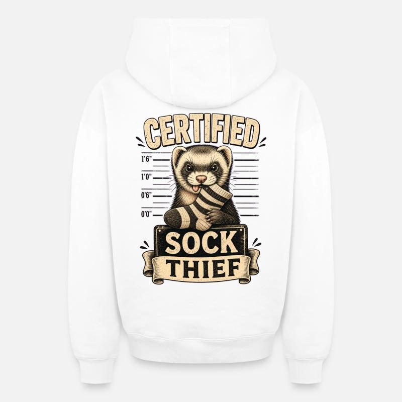 VOLEUR DE CHAUSSETTES CERTIFIÉ - Sweat à capuche unisexe zippé oversize épais SPREAD - blanc