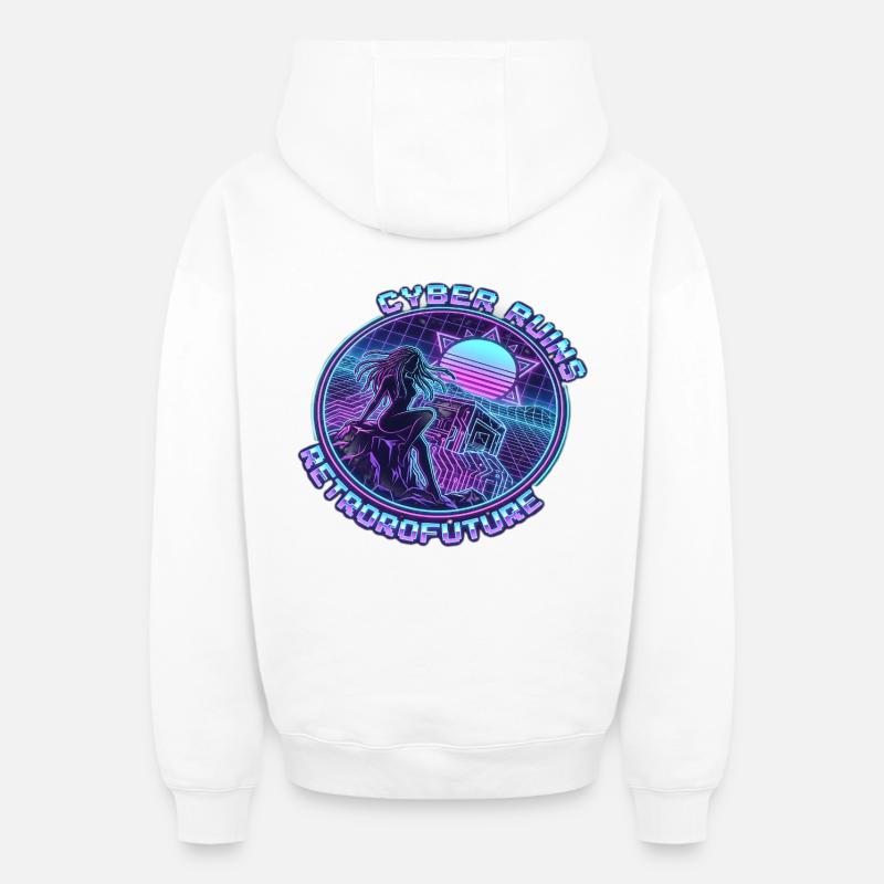 Cyber Ruins RetroFuture - Sweat à capuche unisexe zippé oversize épais SPREAD - blanc