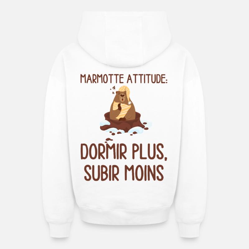 Marmotte Attitude Dormir Plus - Sweat à capuche unisexe zippé oversize épais SPREAD - blanc