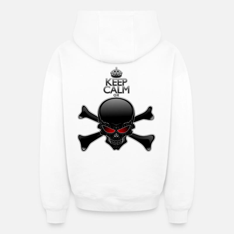 Bleib ruhig oder sterbe, Schwarzer Schädel - Oversized Heavyweight Unisex Zip Hoodie - Weiß