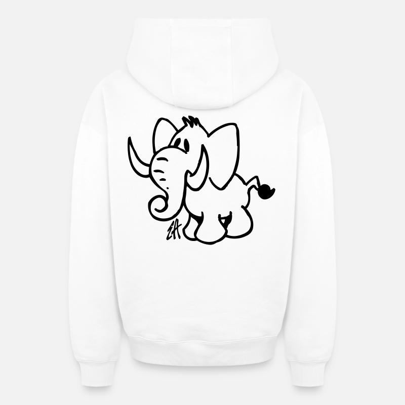 Éléphant - Sweat à capuche unisexe zippé oversize épais SPREAD - blanc