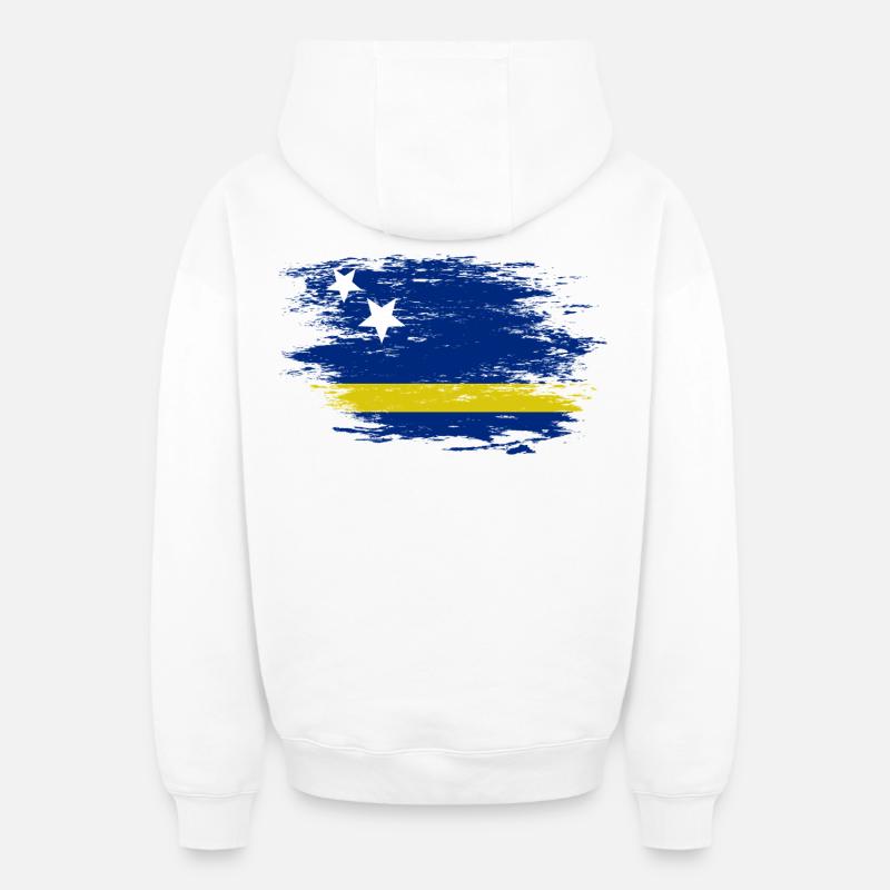 Drapeau de Curaçao utilisé - Sweat à capuche unisexe zippé oversize épais SPREAD - blanc