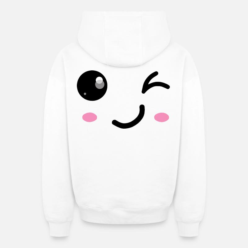 Clin d’œil sourire - Sweat à capuche unisexe zippé oversize épais SPREAD - blanc