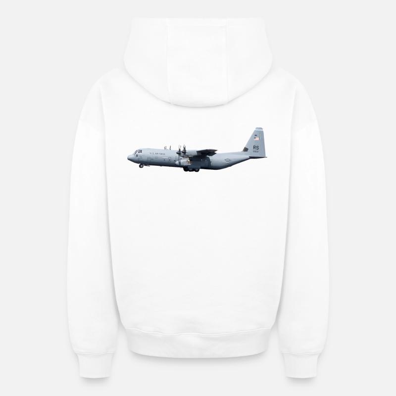 C-130 Super Hercules - Sweat à capuche unisexe zippé oversize épais SPREAD - blanc