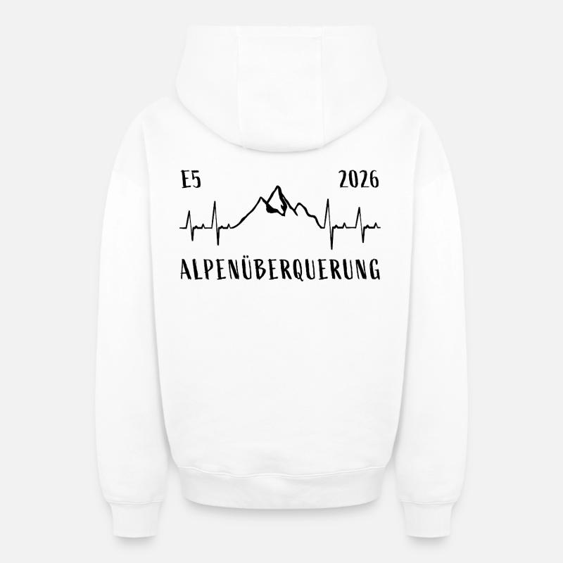 Traversée des Alpes E5 2026 - Sweat à capuche unisexe zippé oversize épais SPREAD - blanc