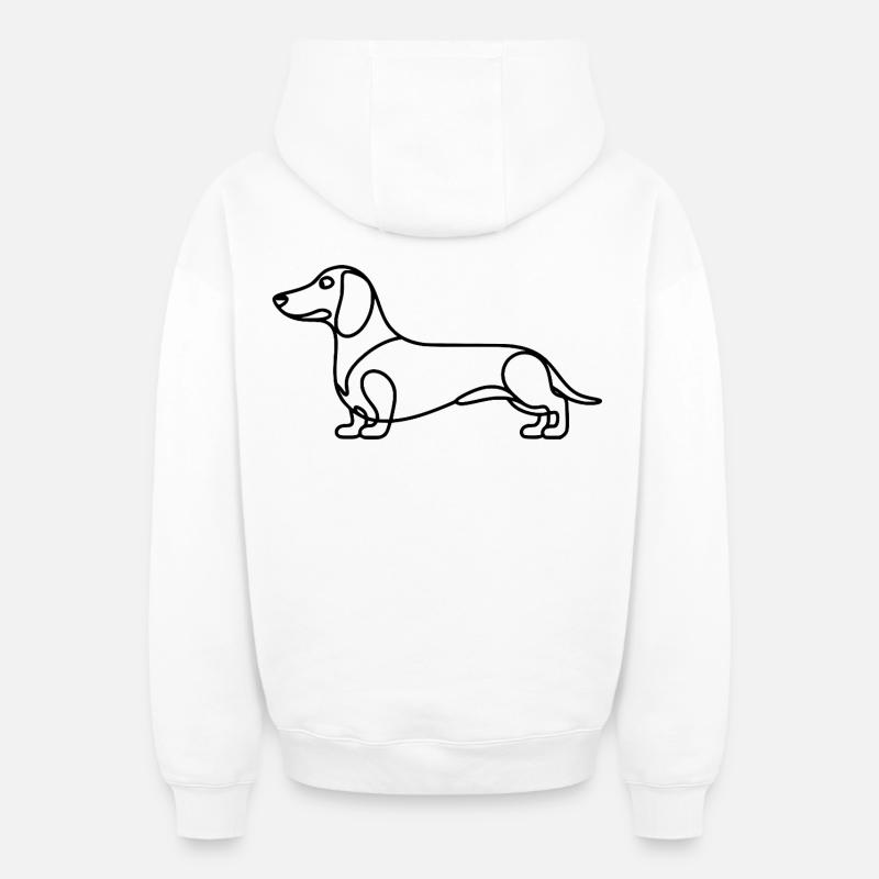 Dessin linéaire du teckel - Sweat à capuche unisexe zippé oversize épais SPREAD - blanc