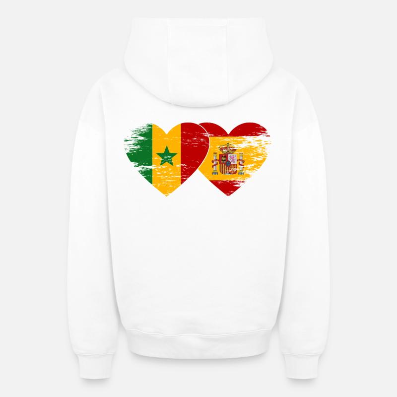 Senegal_Spanien_Flagge_Herz_used - Sweat à capuche unisexe zippé oversize épais SPREAD - blanc