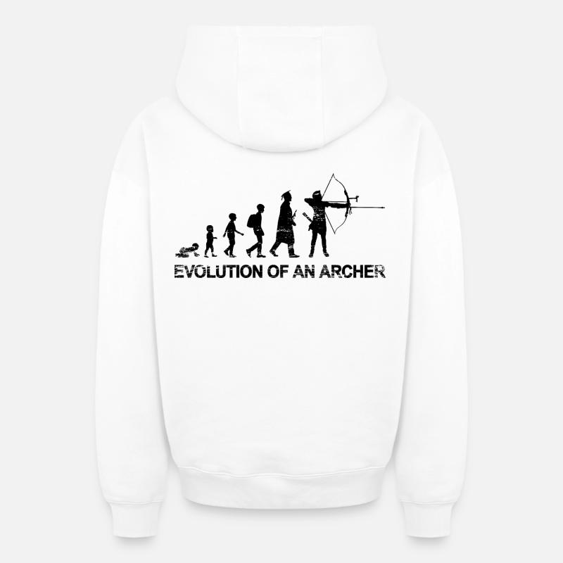 Évolution d’un archer - Sweat à capuche unisexe zippé oversize épais SPREAD - blanc
