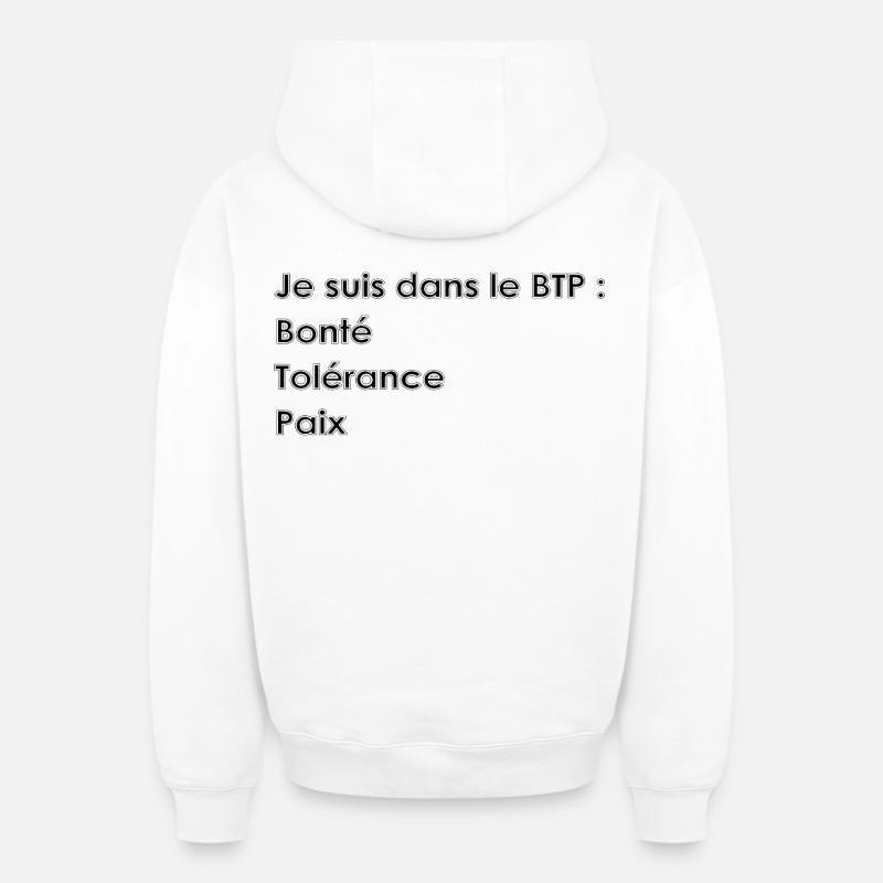 Je suis dans le BTP - Sweat à capuche unisexe zippé oversize épais SPREAD - blanc