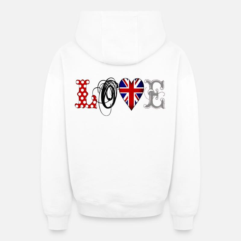 Amour Royaume-Uni Noir - Sweat à capuche unisexe zippé oversize épais SPREAD - blanc
