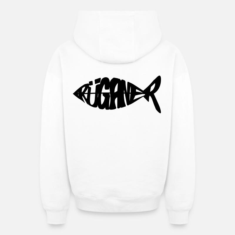 Rüganer Fisch - Rügen - Sweat à capuche unisexe zippé oversize épais SPREAD - blanc